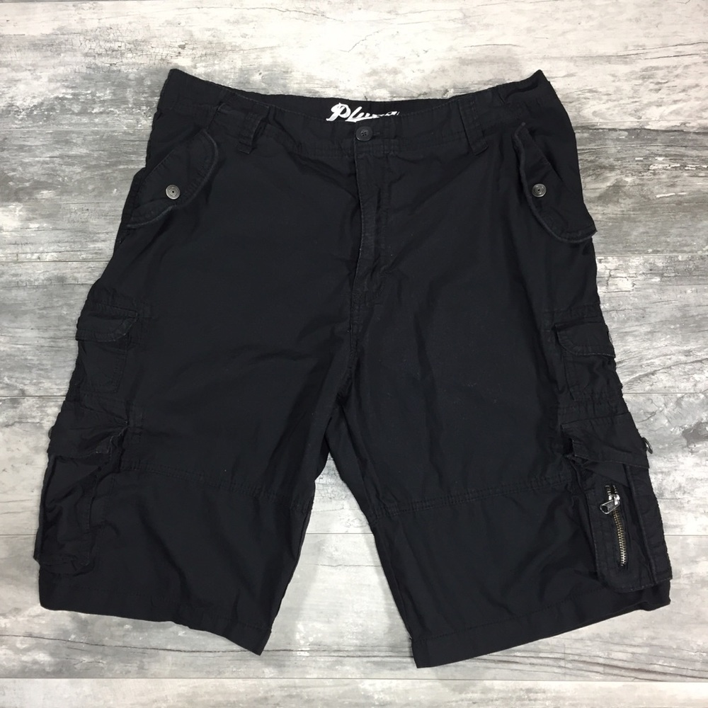 Mens Black Flat Front Cotton Long Cargo Shorts 34 - Picture 1 of 5